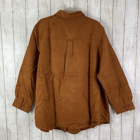 Woman Within Shirt 1X Faux Suede Button Up Shirt Long Sleeve Collared Ru… - Picture 5 of 8